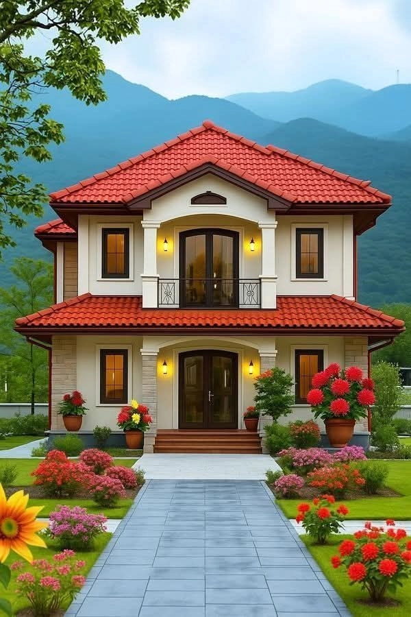 Biệt thự 2 tầng mái nhật ở nông thôn bình yên