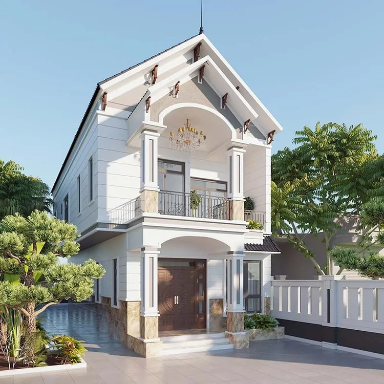 Giải pháp mở rộng diện tích với nhà mái thái nông thôn 2 tầng