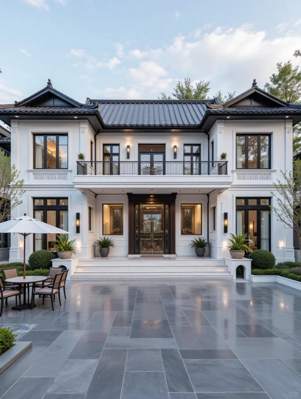 Mặt tiền nhà mái nhật 2 tầng lợp ngói xanh thanh lịch