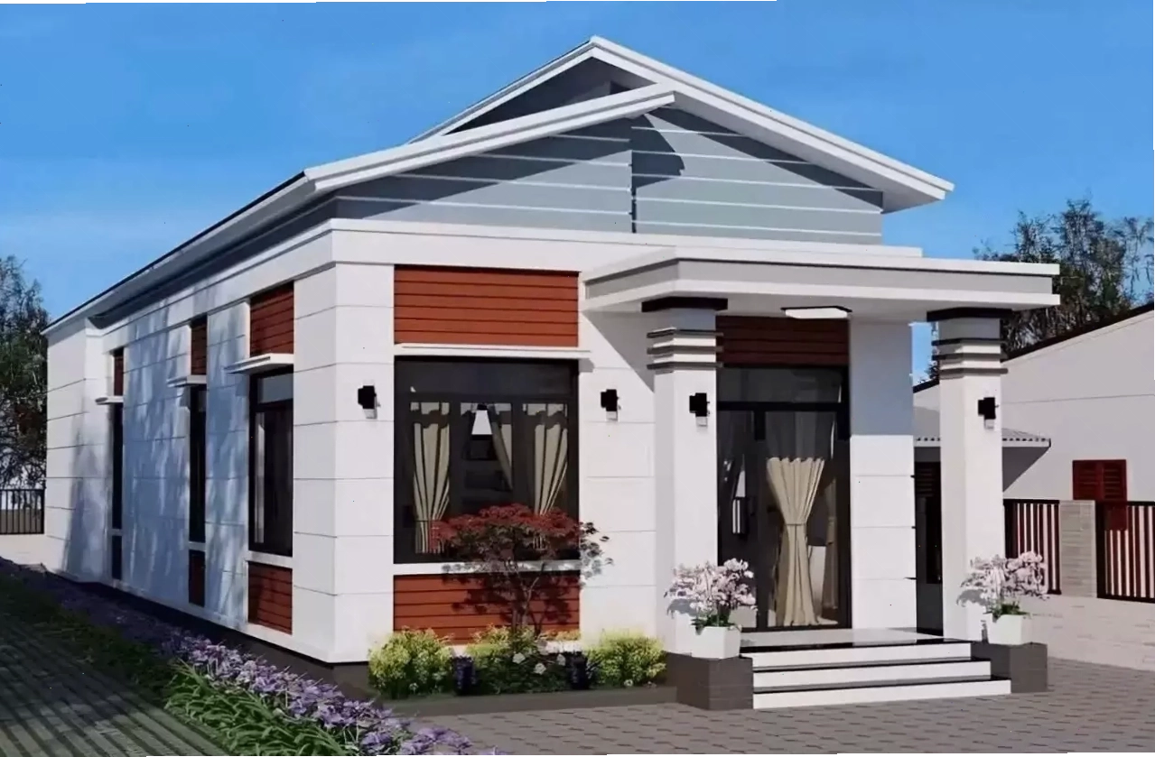 Mẫu nhà cấp 4 mái lệch 3 phòng ngủ sang trọng