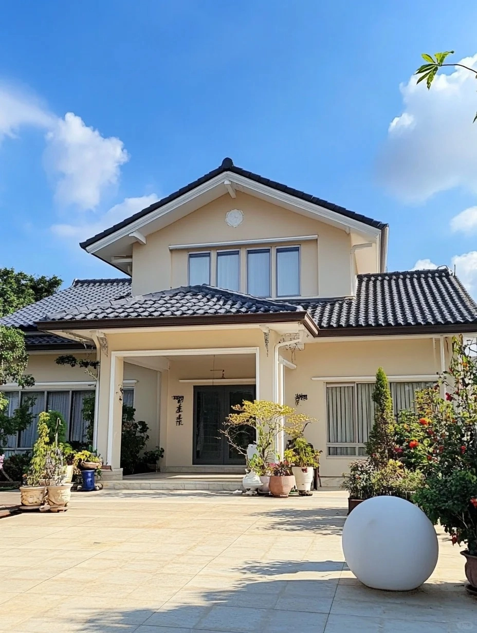 Mẫu nhà mái nhật 2 tầng phong cách tối giản