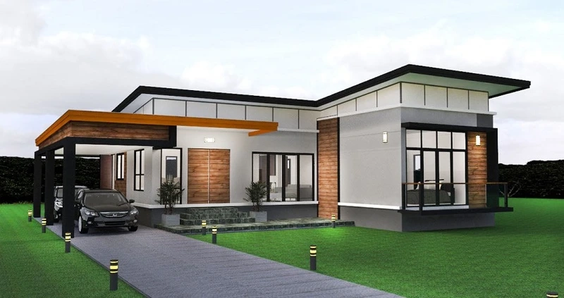 Ngập tràn ánh sáng nhà mái bằng chữ L nhiều ánh sáng