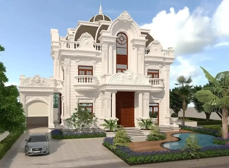 Thiết kế nhà mái Mansard cân đối hình khối đẹp